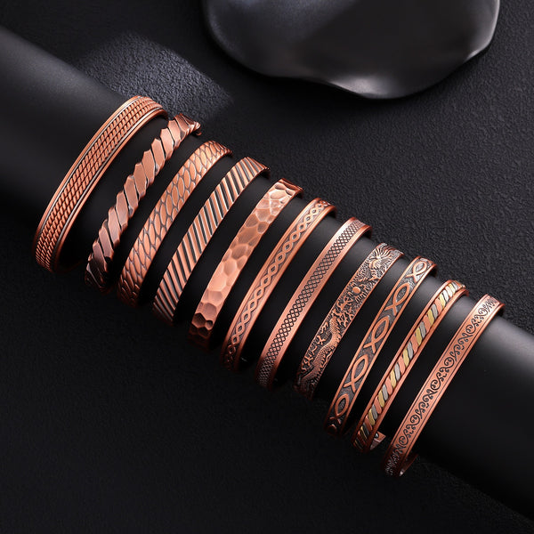 Vintage Pure Copper Bracelet for Women – Artisan Textured Healing Cuff Bracelet