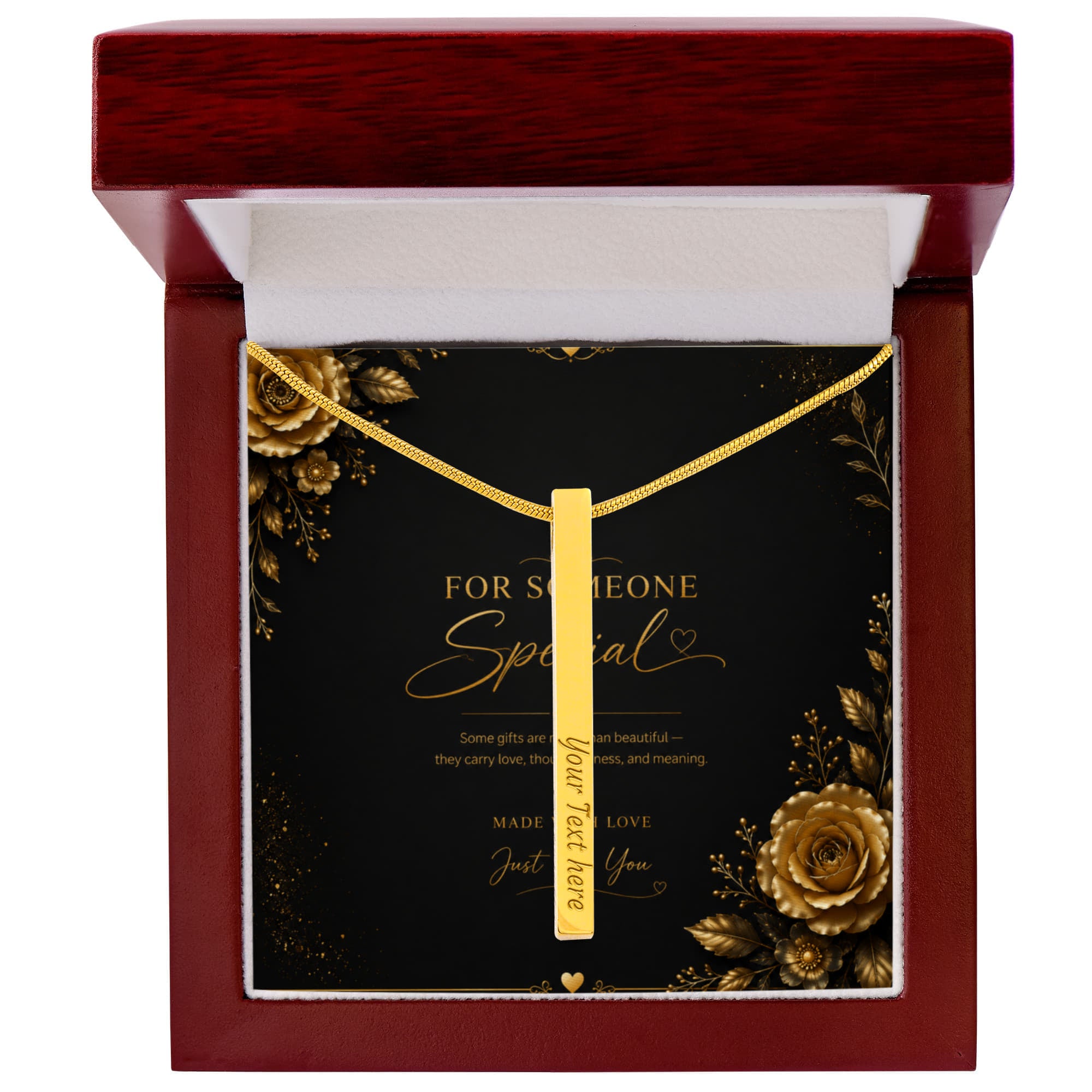 Engraved 4-Sided Stick Necklace – Personalized Vertical Bar Necklace Gift for Someone Special