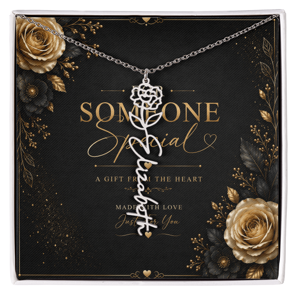 Personalized Birth Flower Name Necklace – Custom Floral Name Gift for Her  Alternative: