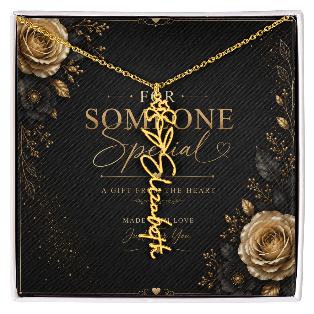 Personalized Birth Flower Name Necklace – Custom Floral Name Gift for Her  Alternative: