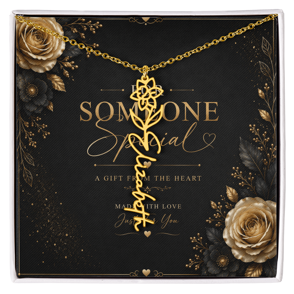 Personalized Birth Flower Name Necklace – Custom Floral Name Gift for Her  Alternative: