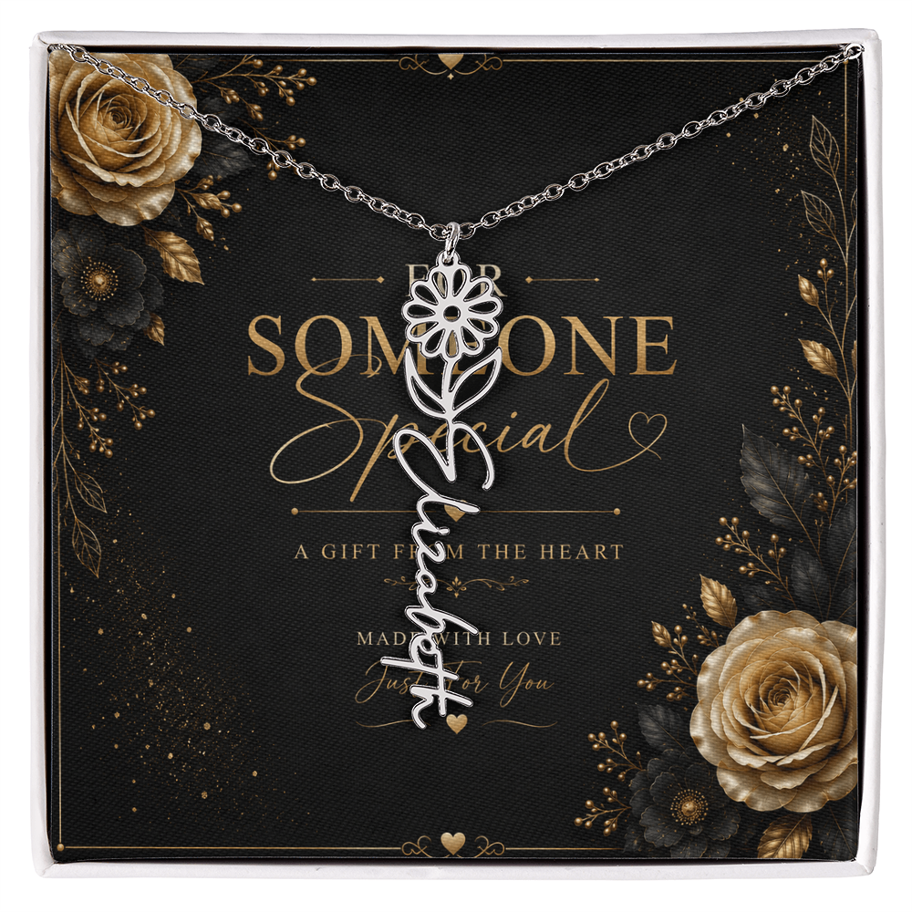 Personalized Birth Flower Name Necklace – Custom Floral Name Gift for Her  Alternative: