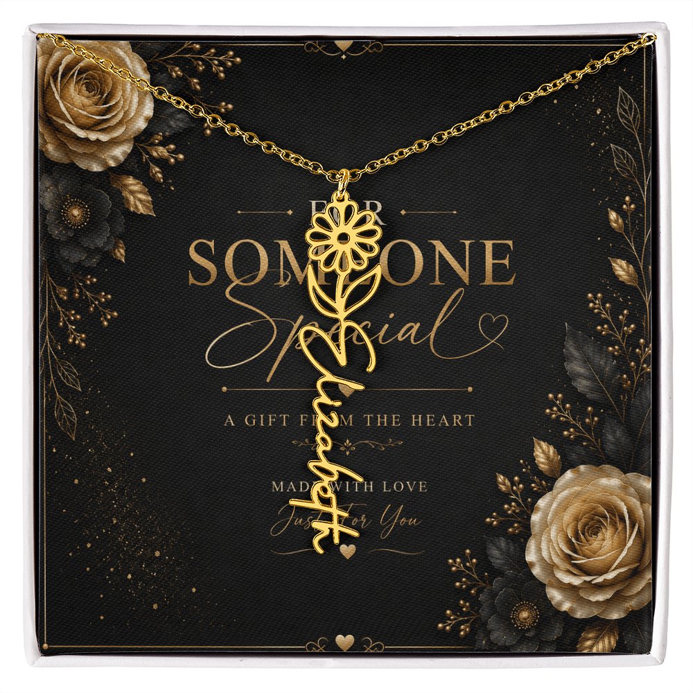Personalized Birth Flower Name Necklace – Custom Floral Name Gift for Her  Alternative: