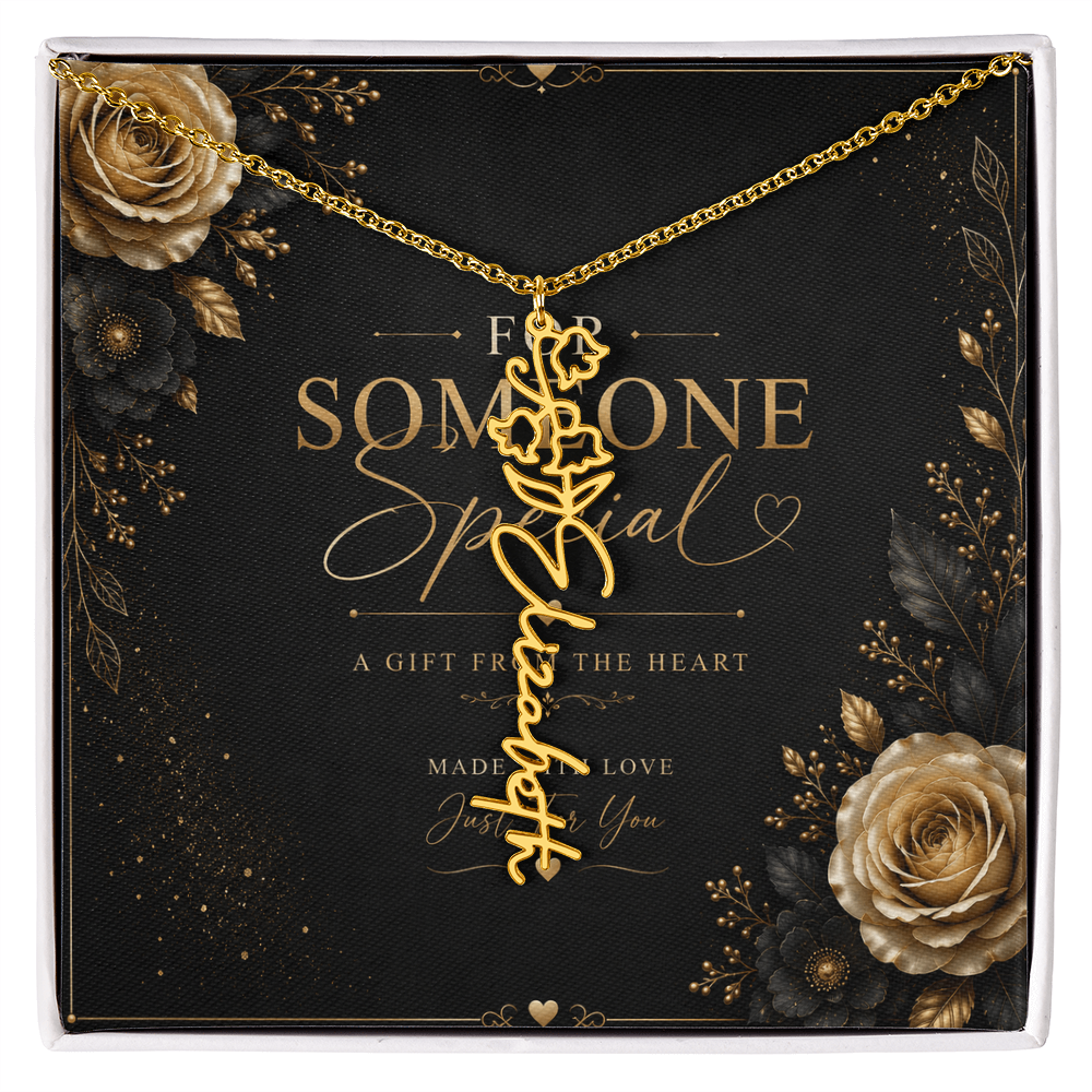 Personalized Birth Flower Name Necklace – Custom Floral Name Gift for Her  Alternative: