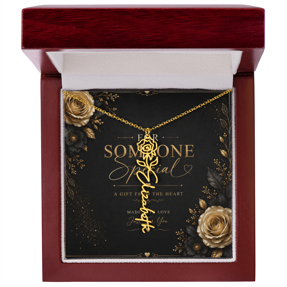 Personalized Birth Flower Name Necklace – Custom Floral Name Gift for Her  Alternative: