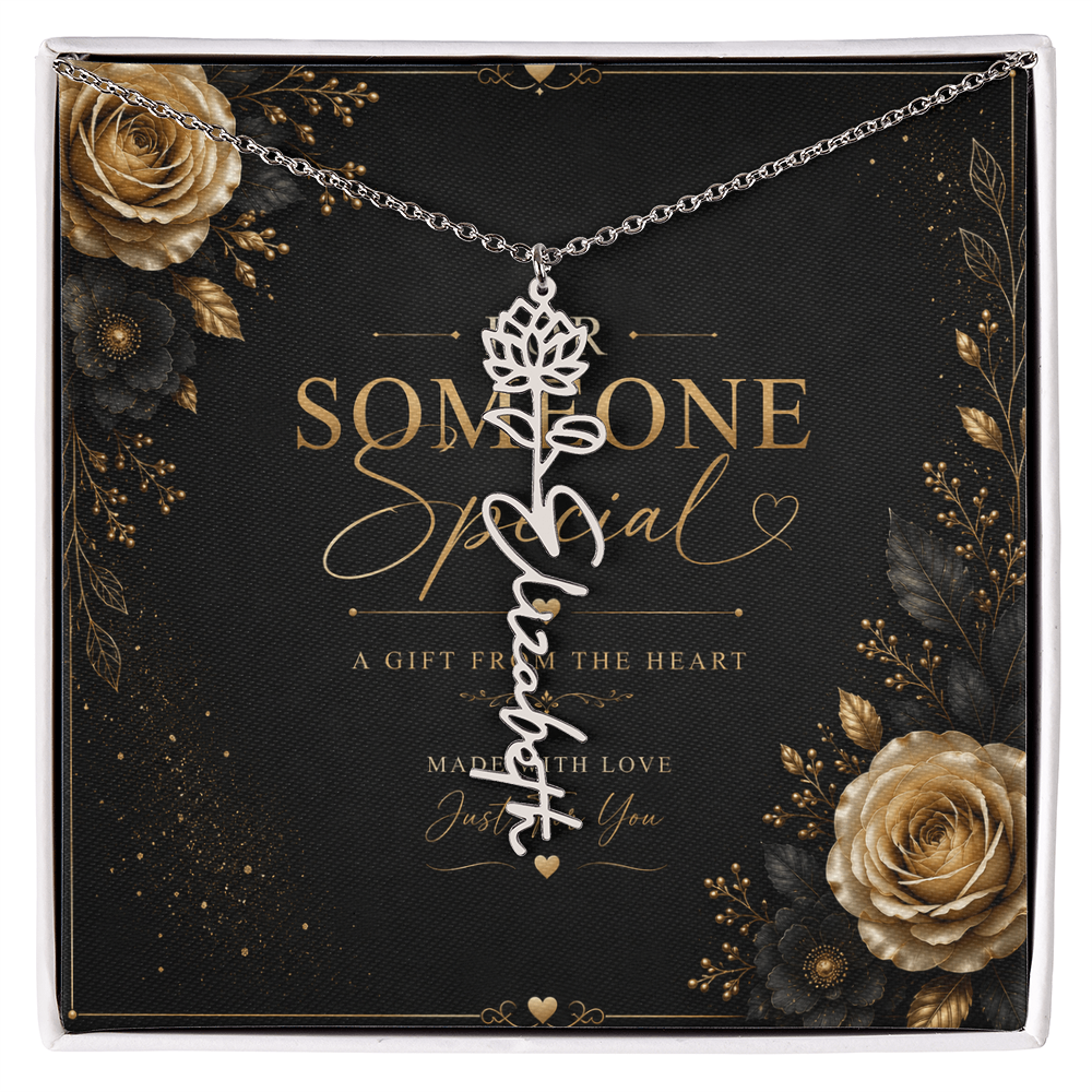 Personalized Birth Flower Name Necklace – Custom Floral Name Gift for Her  Alternative: