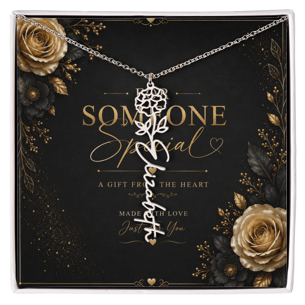 Personalized Birth Flower Name Necklace – Custom Floral Name Gift for Her  Alternative: