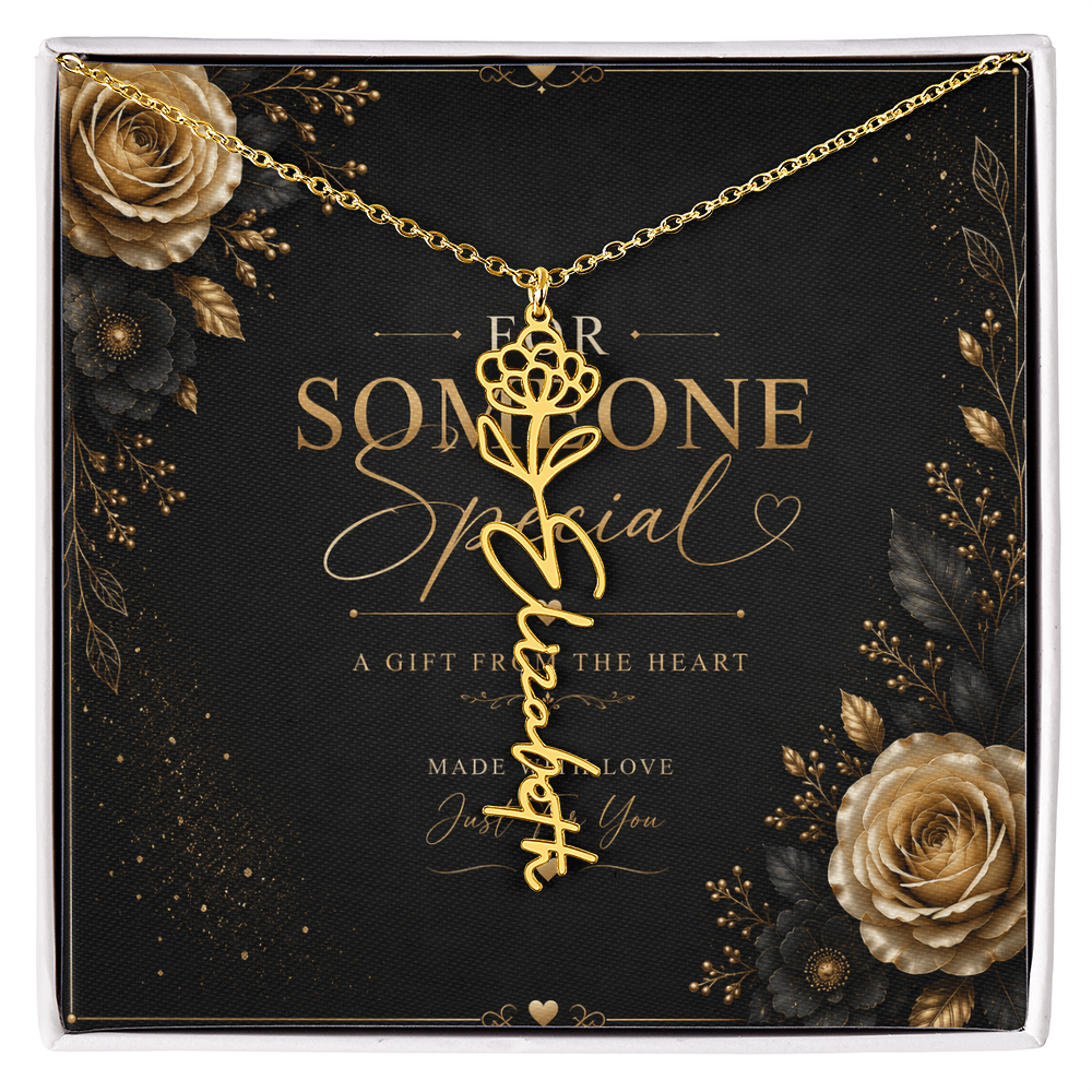Personalized Birth Flower Name Necklace – Custom Floral Name Gift for Her  Alternative: