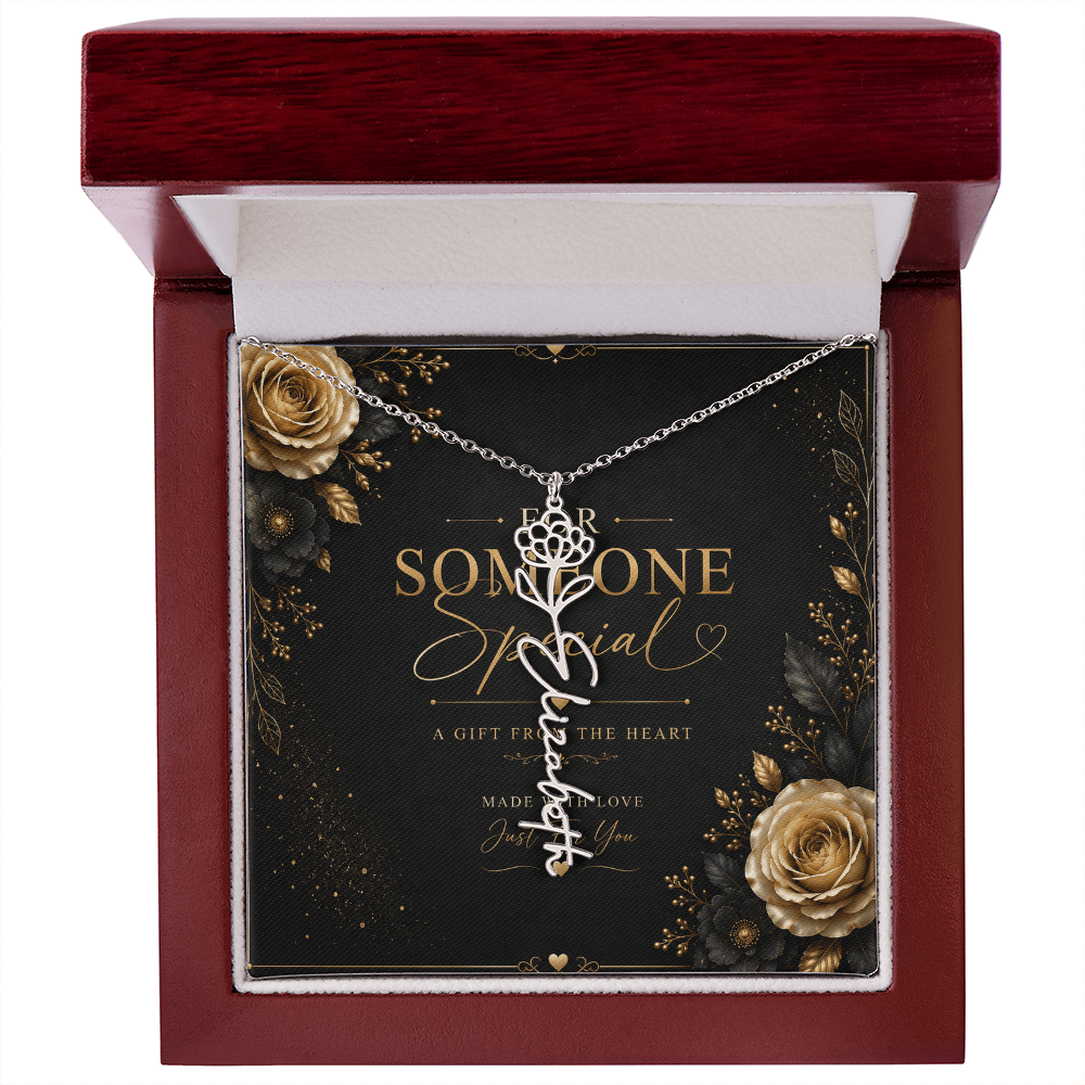 Personalized Birth Flower Name Necklace – Custom Floral Name Gift for Her  Alternative: