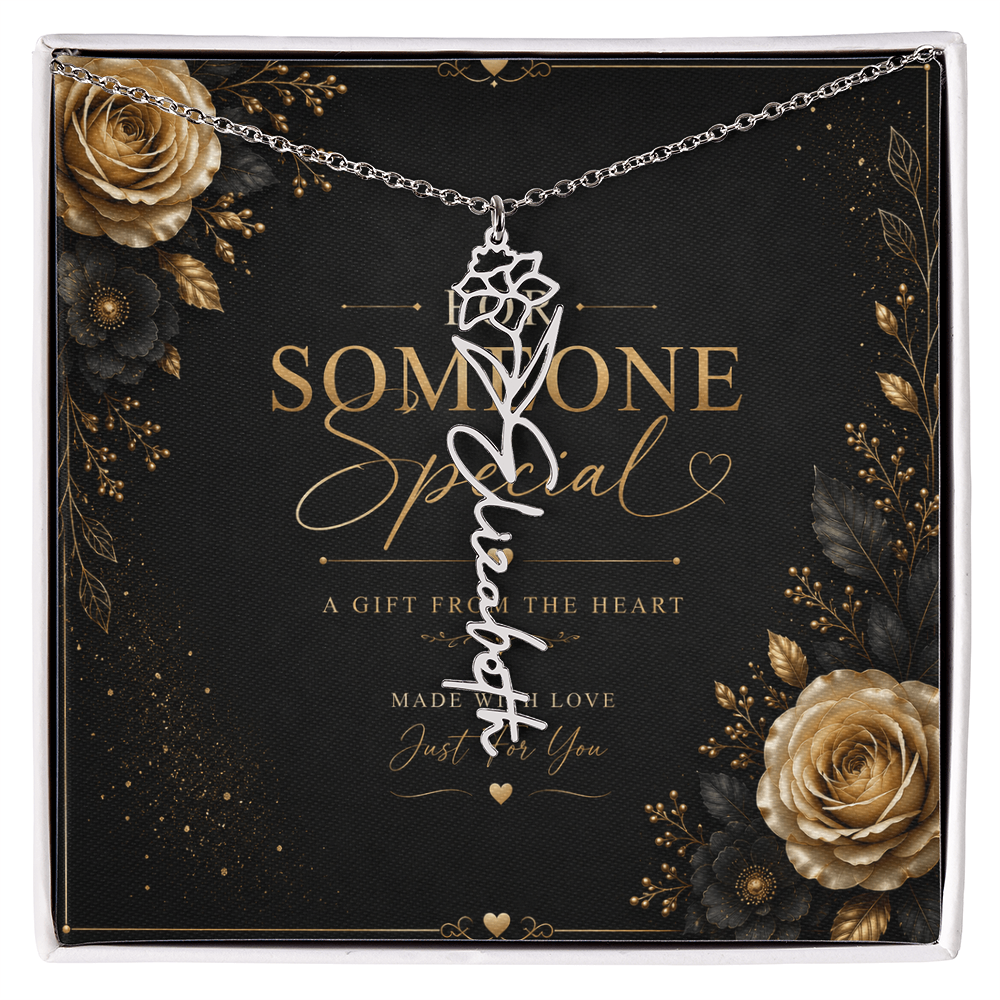 Personalized Birth Flower Name Necklace – Custom Floral Name Gift for Her  Alternative: