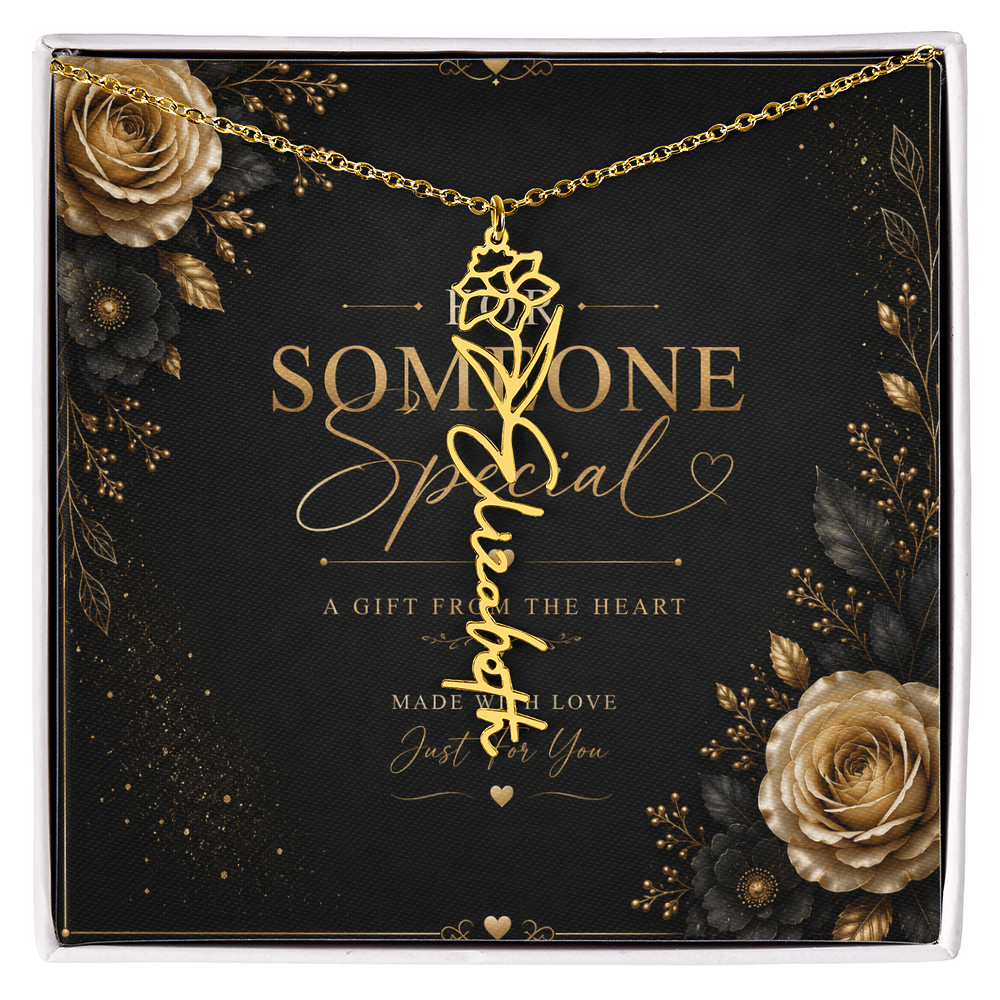Personalized Birth Flower Name Necklace – Custom Floral Name Gift for Her  Alternative: