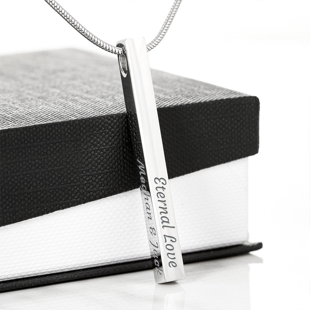 Engraved 4-Sided Stick Necklace – Personalized Vertical Bar Necklace Gift for Someone Special