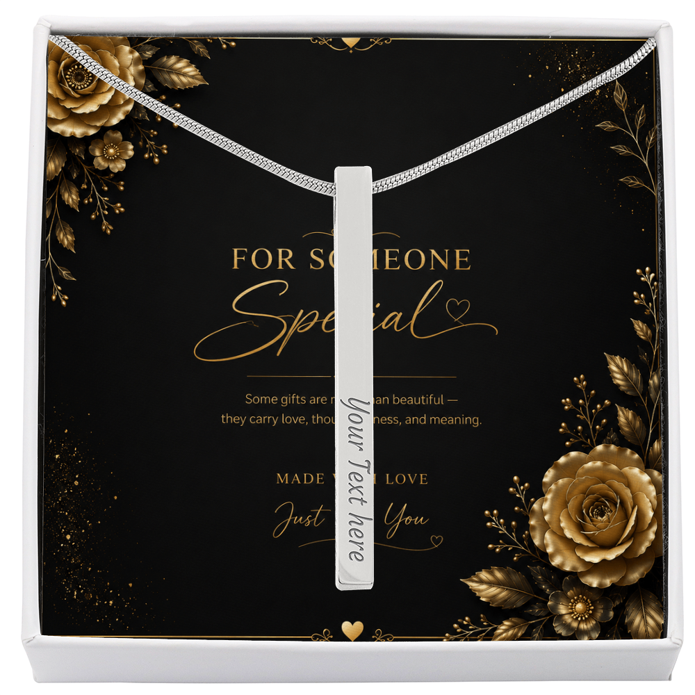 Engraved 4-Sided Stick Necklace – Personalized Vertical Bar Necklace Gift for Someone Special